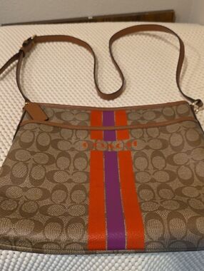 Coach Signature Crossbody with Orange and Purple Stripes